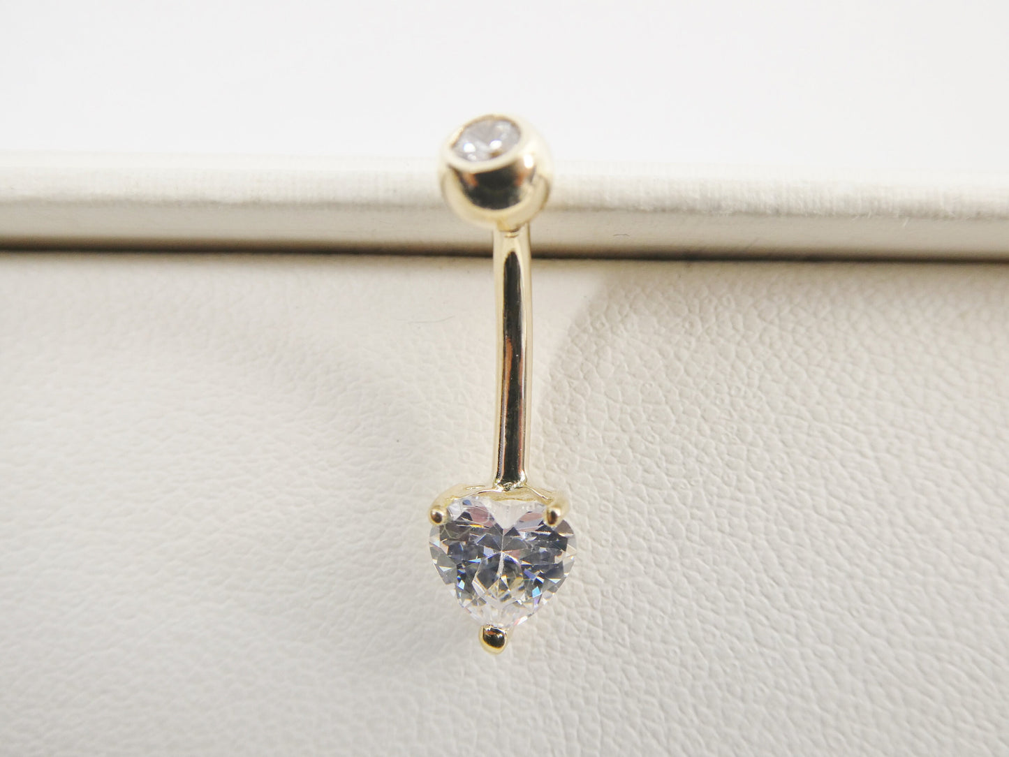 14k real solid yellow gold 6mm heart stone belly button ring piercing