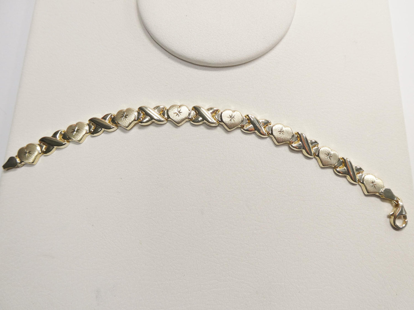 real 10k solid yellow gold xo heart hugs and kisses stampato 6.5 inch bracelet