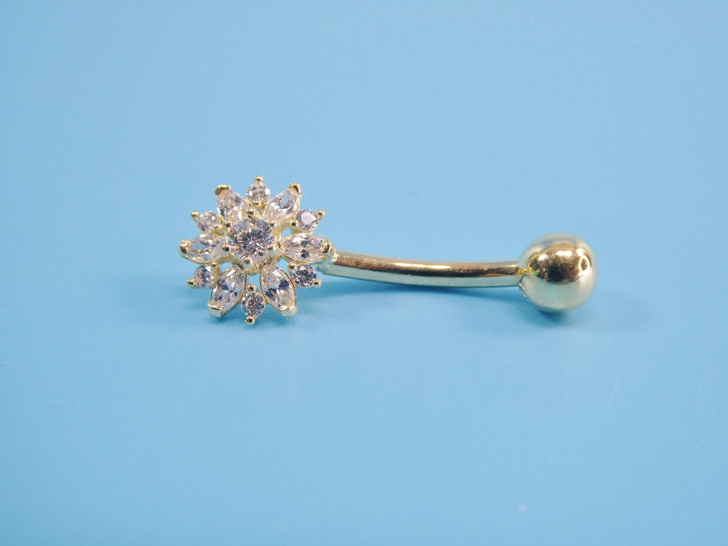 14k real solid yellow gold flower belly button ring piercing