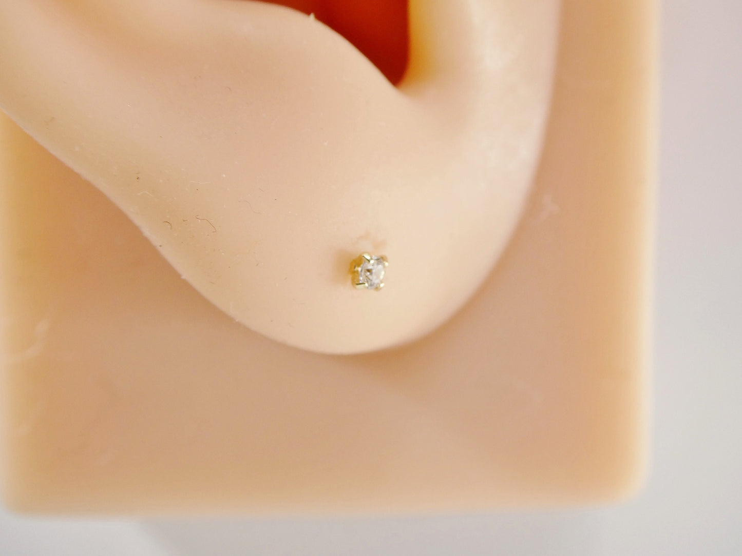 2MM 14k real solid yellow gold cartilage flat screw back piercing