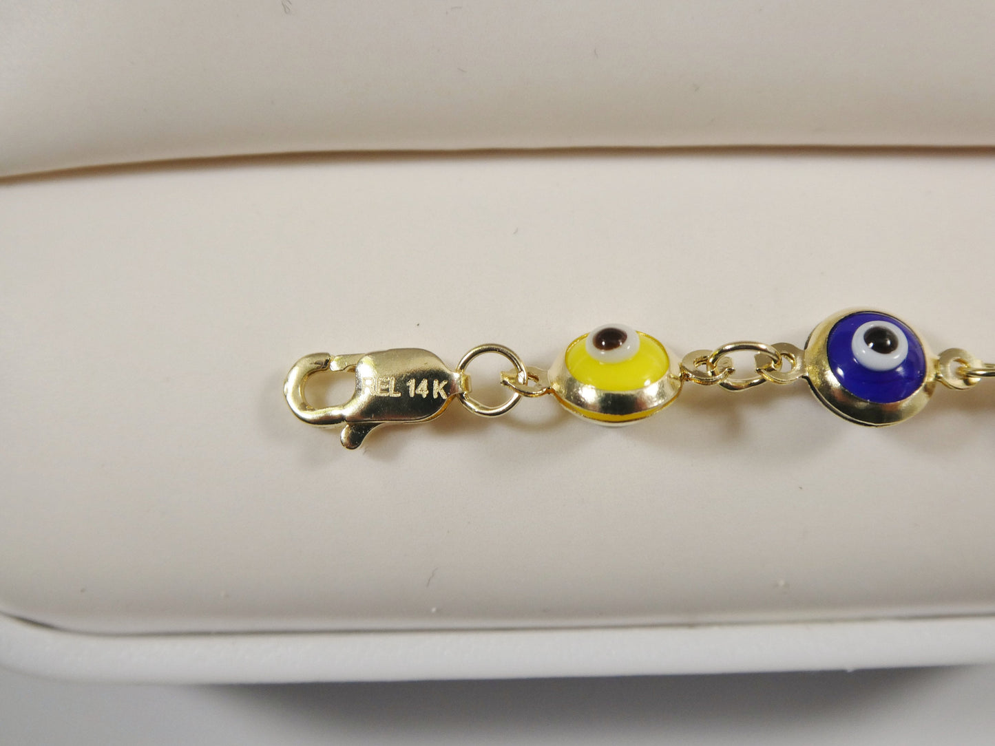 real 14k sold yellow gold 6 inch evil eye multi color adjustable baby bracelet