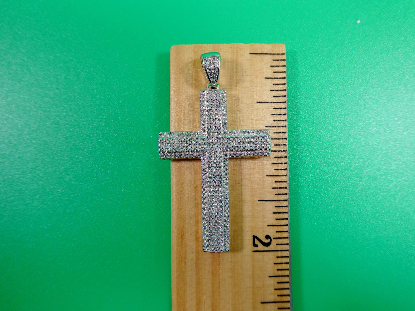 real 925 sterling full stone micro face setting large cross