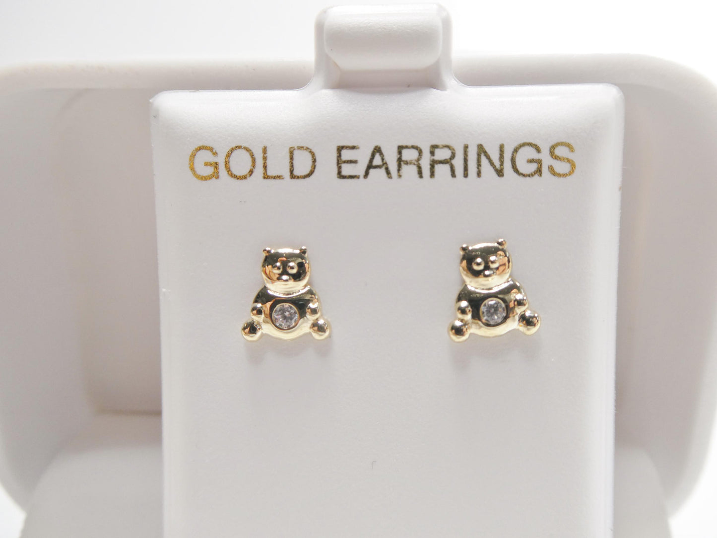 10k real solid gold teddy bear push back earrings