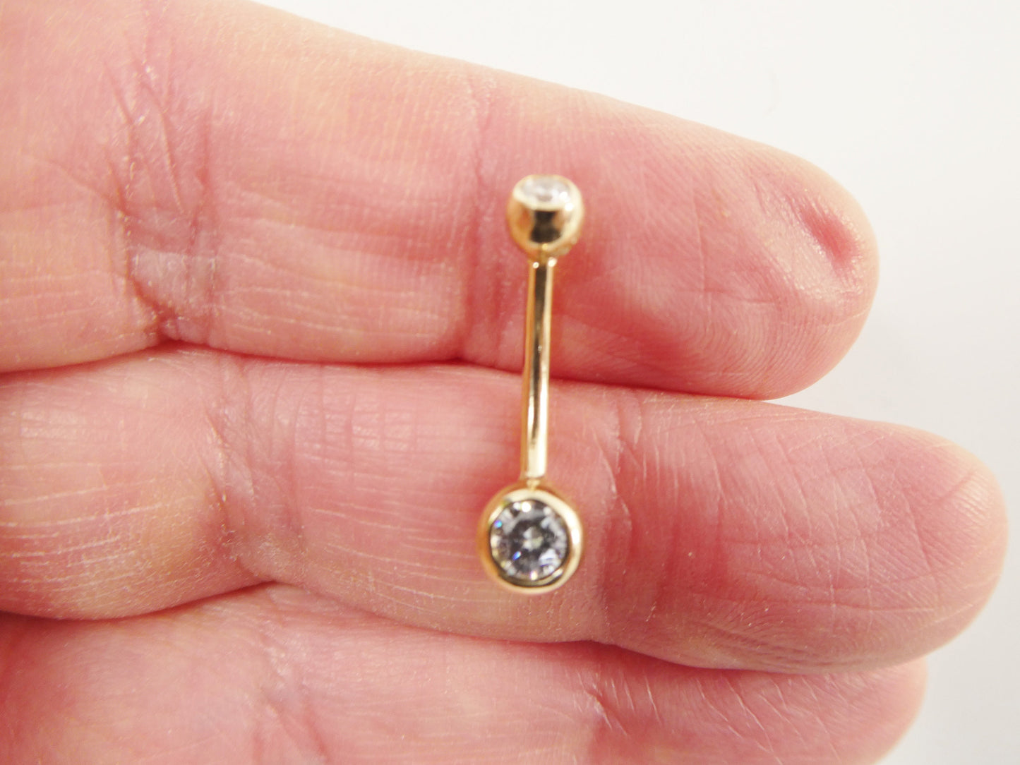 14k real solid yellow gold 5mm stone bezel setting belly button ring piercing