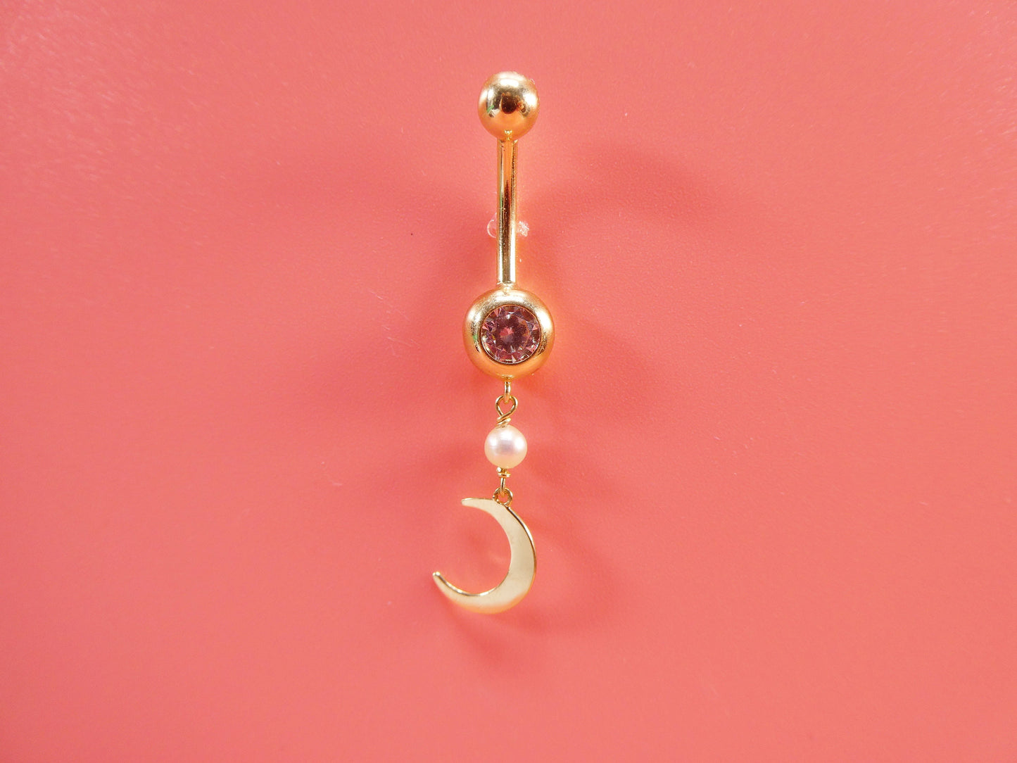 14k real solid yellow gold dangling moon belly button ring piercing