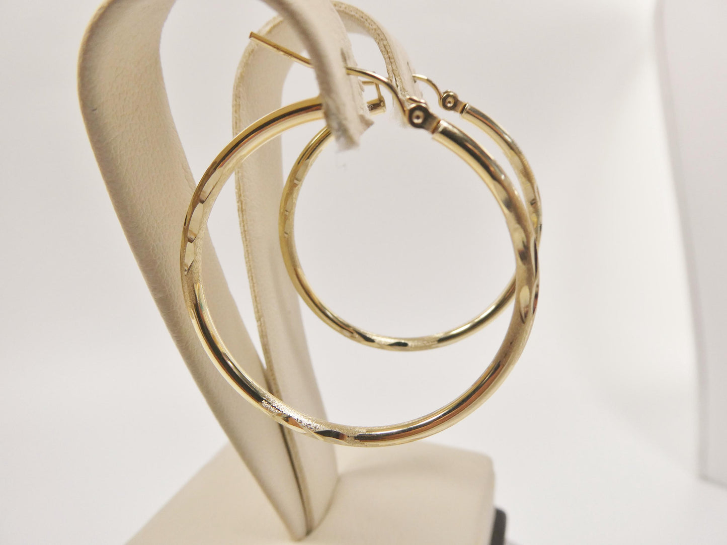 10k real solid yellow gold diamond cut hoop earrings