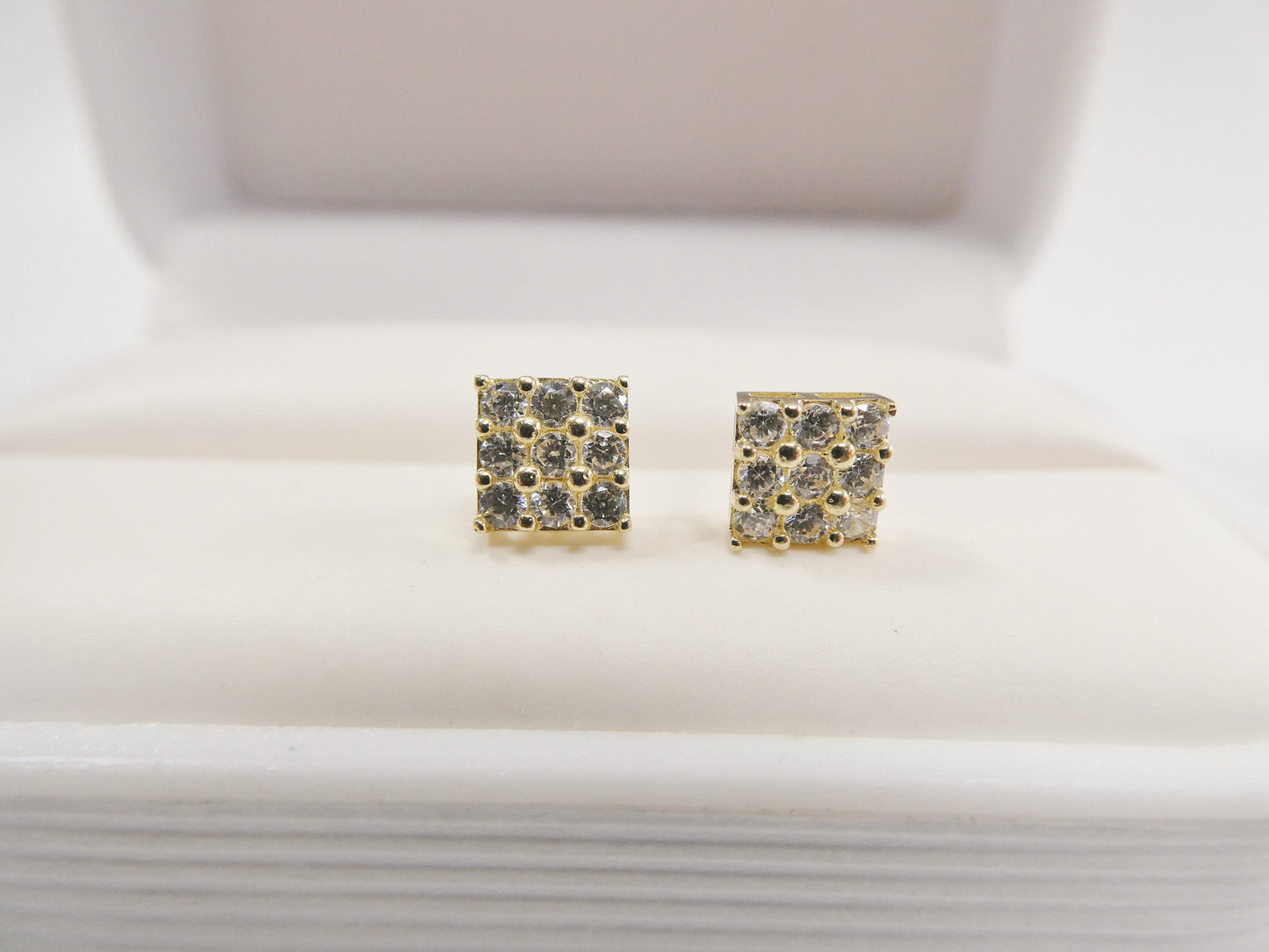 real 10k solid yellow gold square push post stud earring