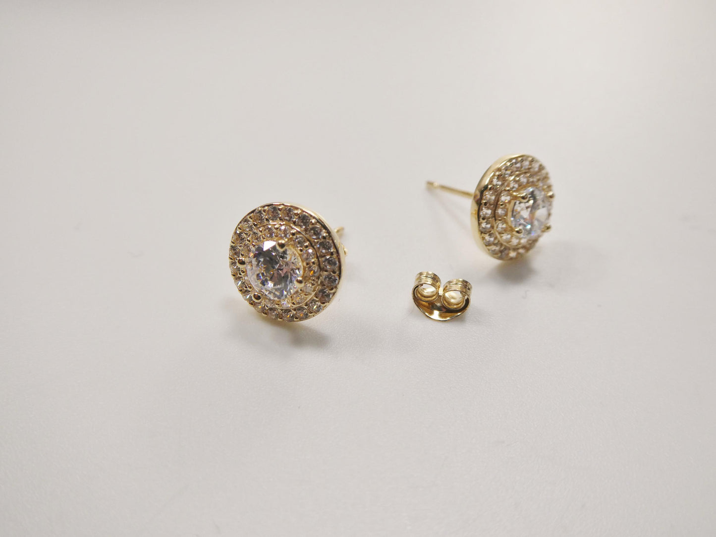 real 10k solid yellow gold round shape push post stud earrings