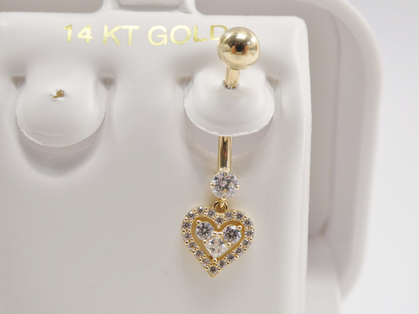 14k real solid yellow gold dangling heart belly button ring piercing