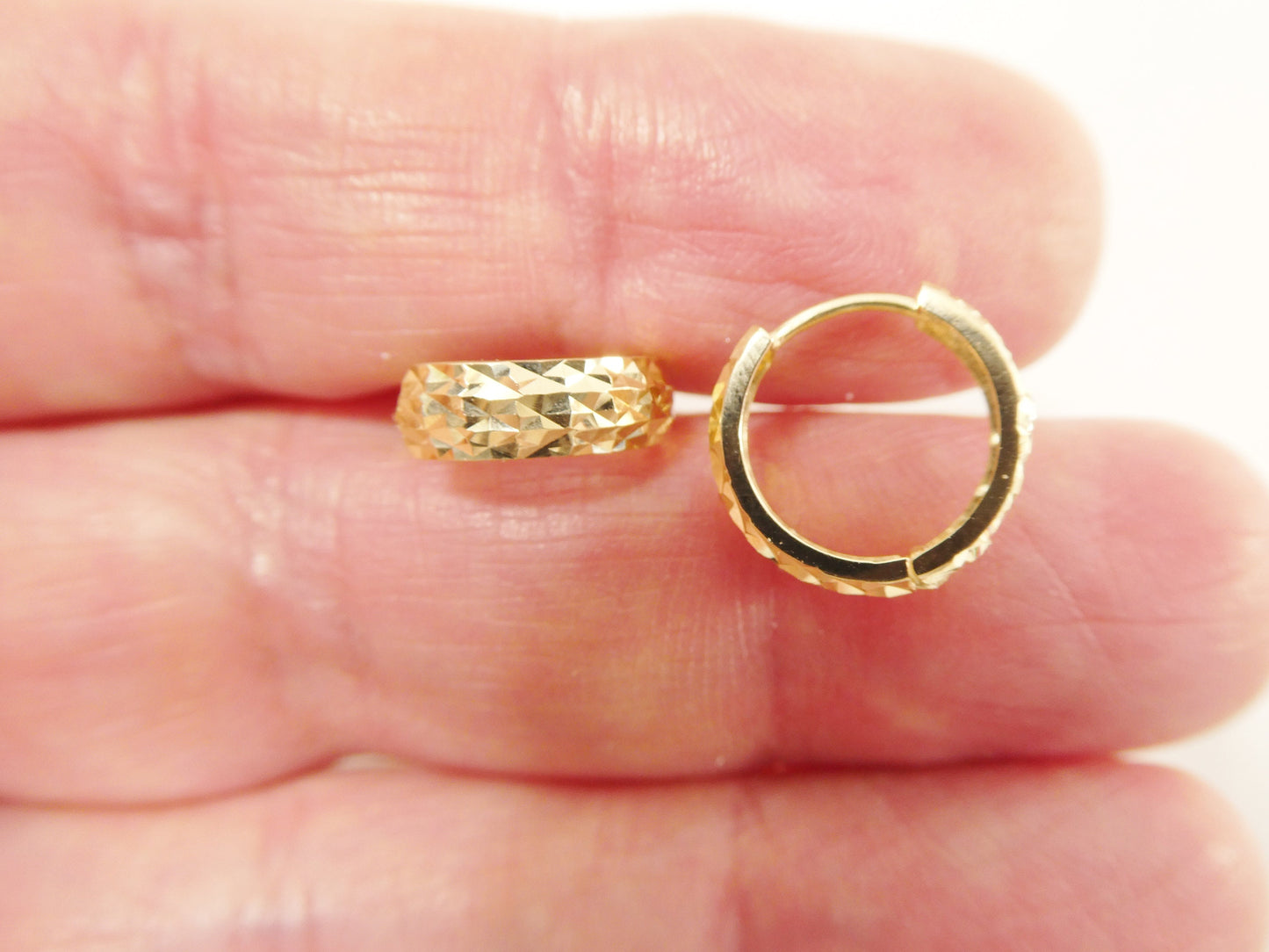 real 10k solid yellow gold diamond cut 13m hoop huggie earrings