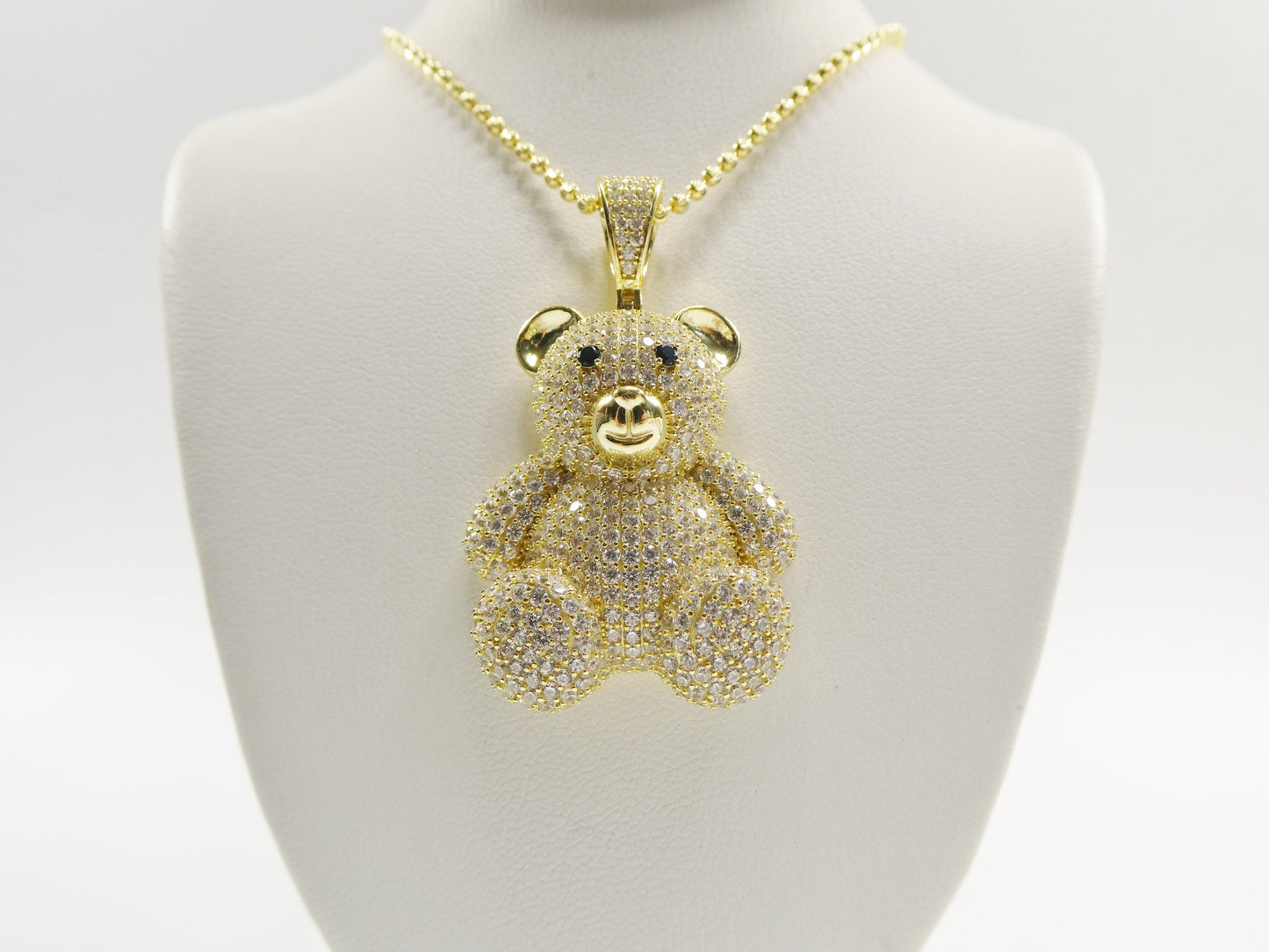 real 925 sterling silver teddy bear pendent and 2mm 20 inch moon cut chain