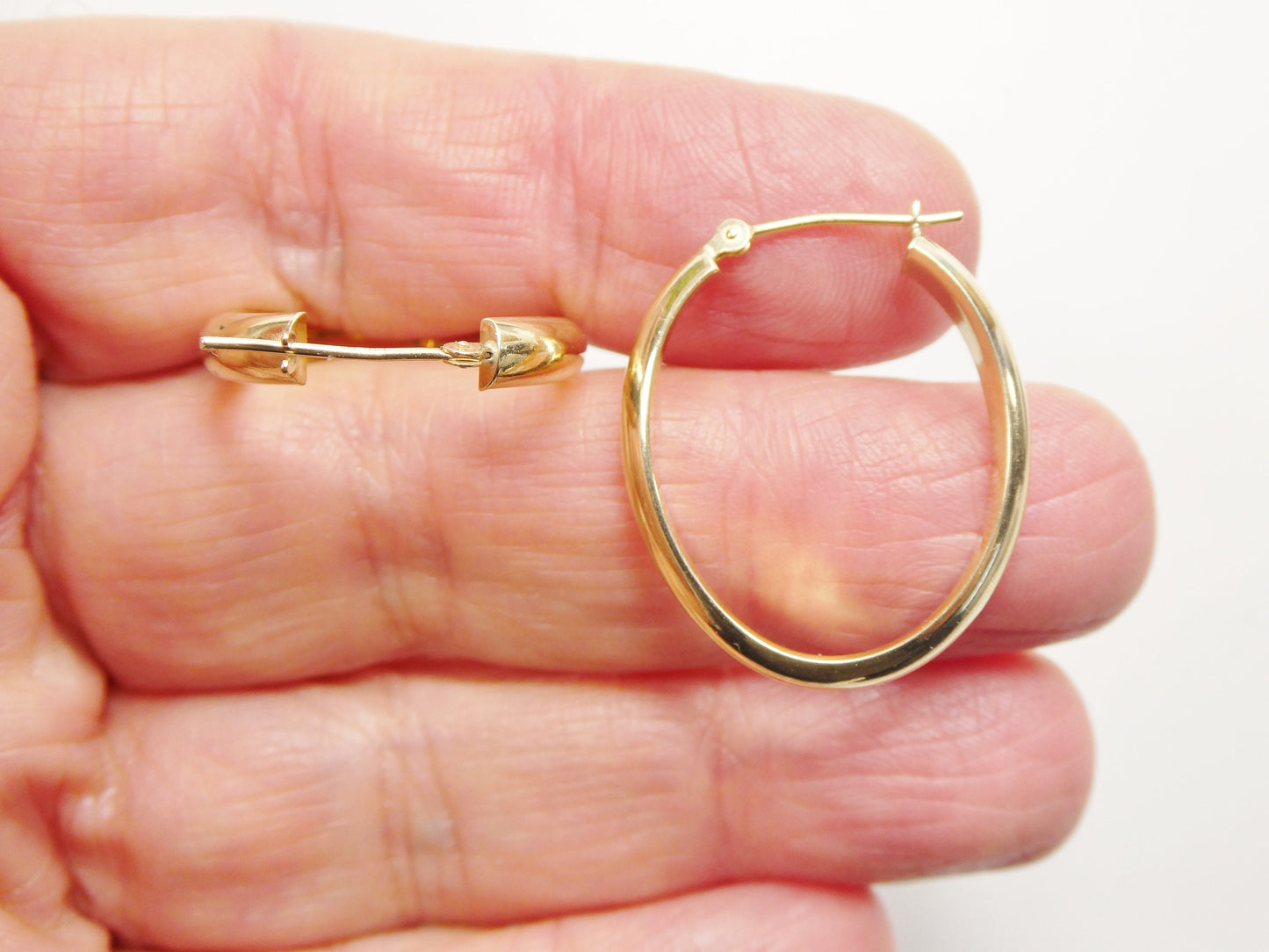 14K real solid yellow gold oval hoop earring snap closure super polish earring