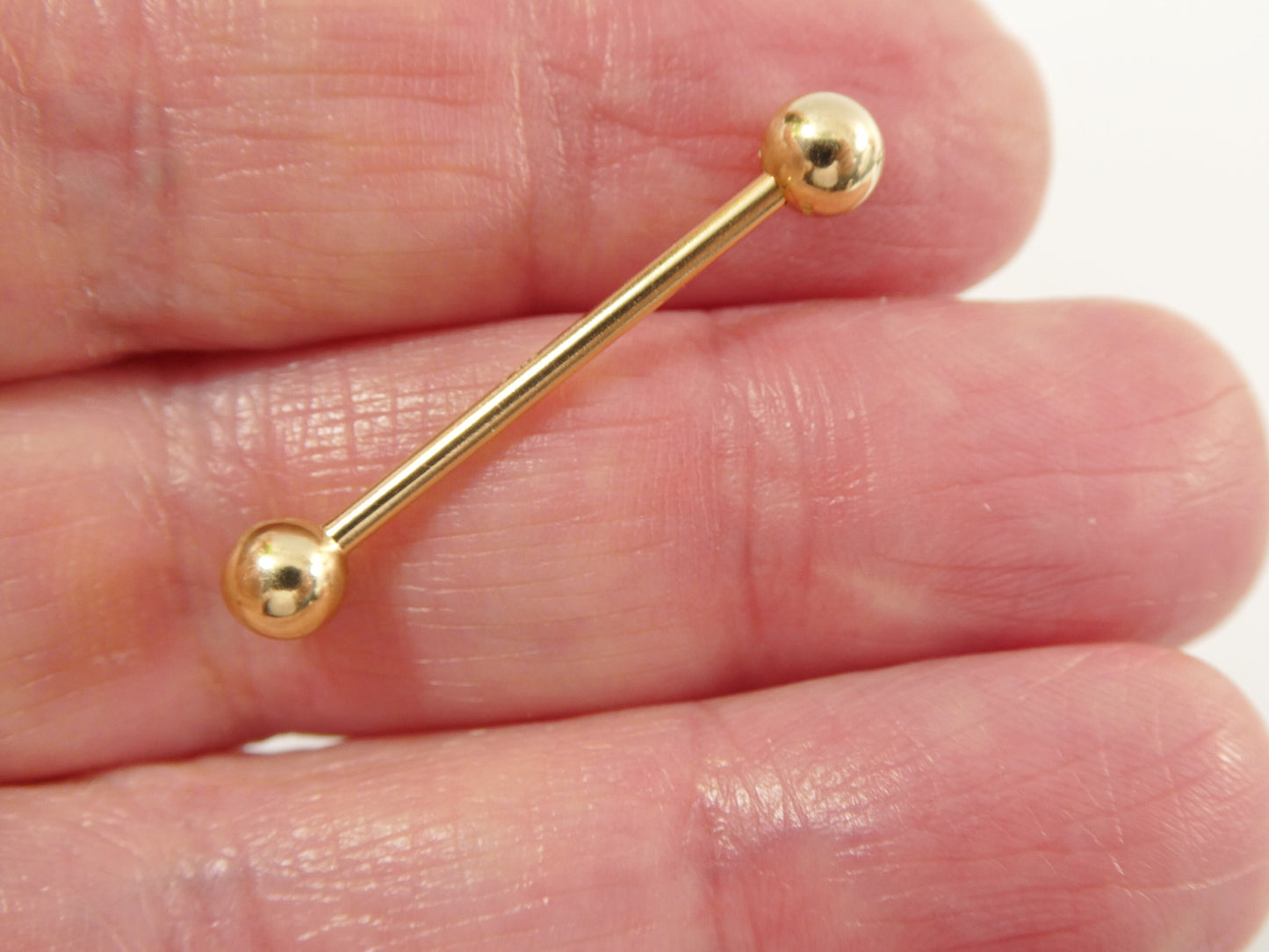 14k real solid yellow gold 20MM / 22MM straight barbell tongue belly button ring piercing