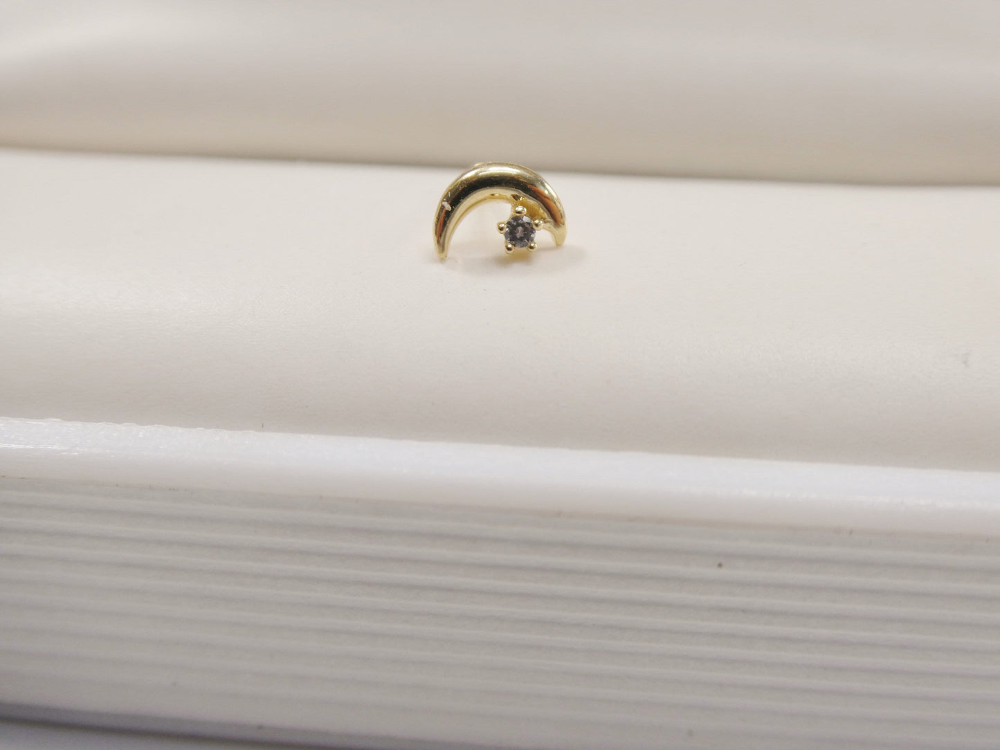 14k real solid yellow gold moon stud nose ring