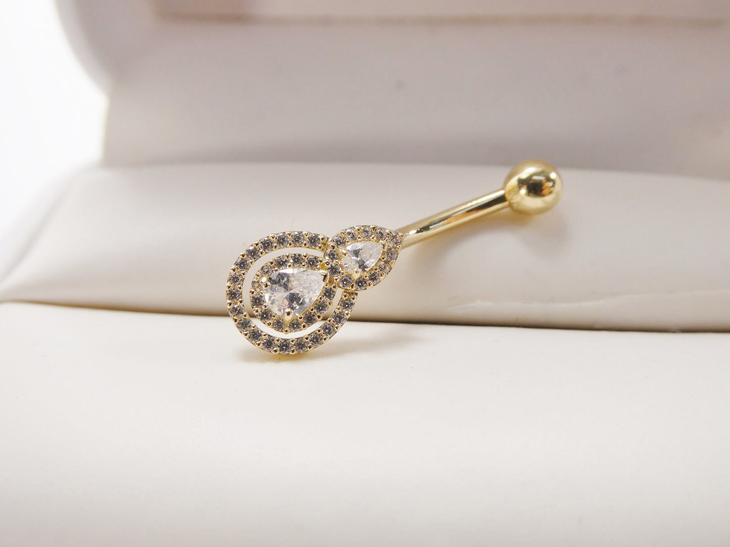 14k real solid yellow gold teardrop belly button ring piercing