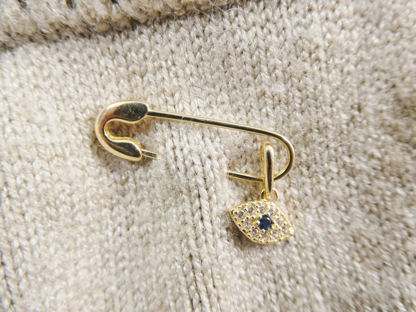 14k real solid yellow gold baby evil eye newborn pin brooch