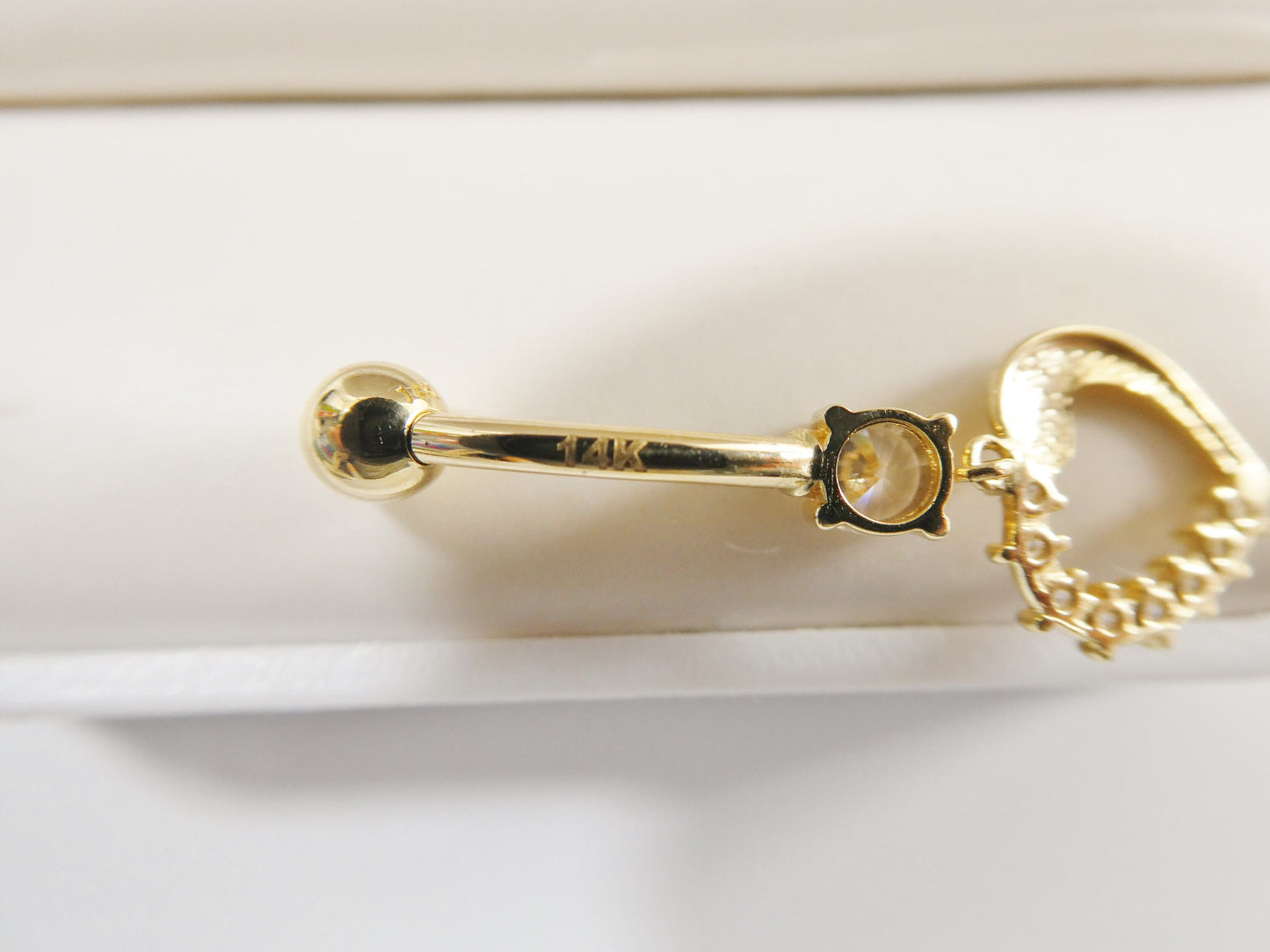 14k real solid yellow gold heart dangling belly button ring piercing
