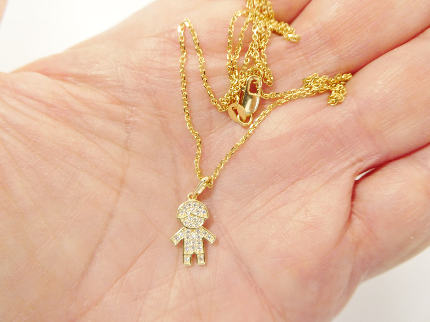 10k real solid yellow gold small boy pendent and 18 inch cable necklace
