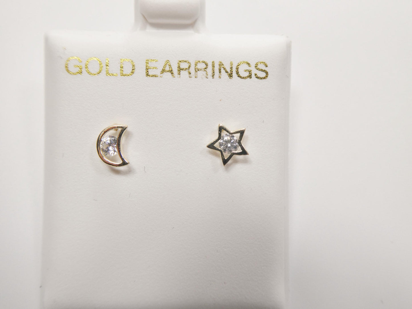 10k real solid gold moon and star push back earrings