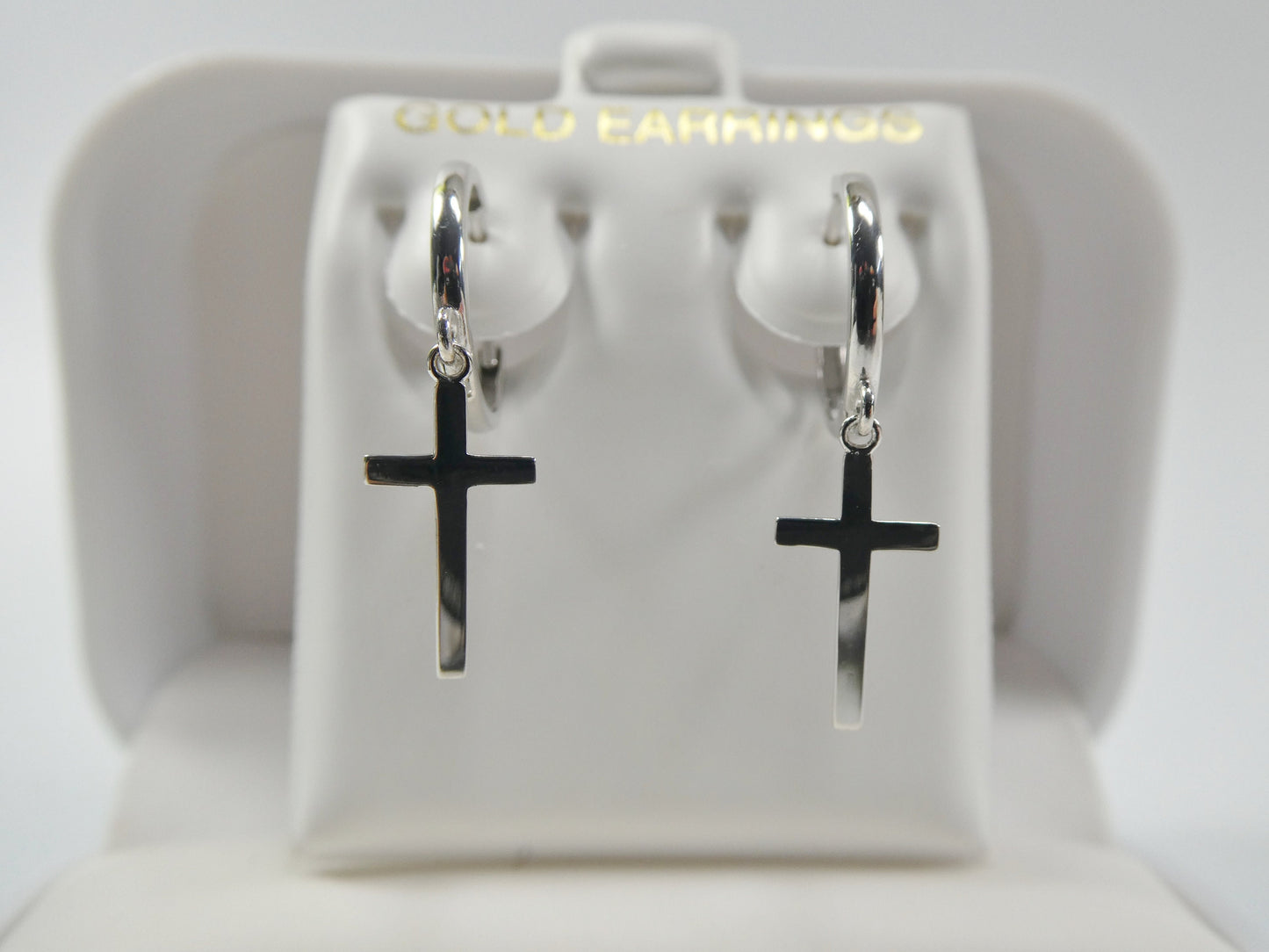 10k real solid yellow gold plain hoop huggie cross dropping