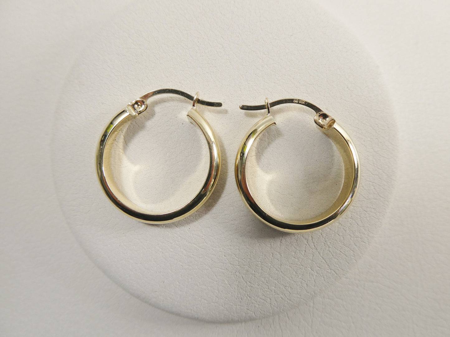 14K real solid yellow gold half flat hoop earring snap closure super high polish finish