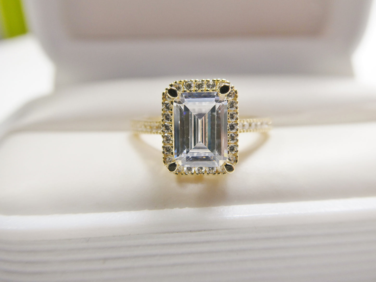 14k real solid yellow gold engagement emerald cut cubic zirconia ring