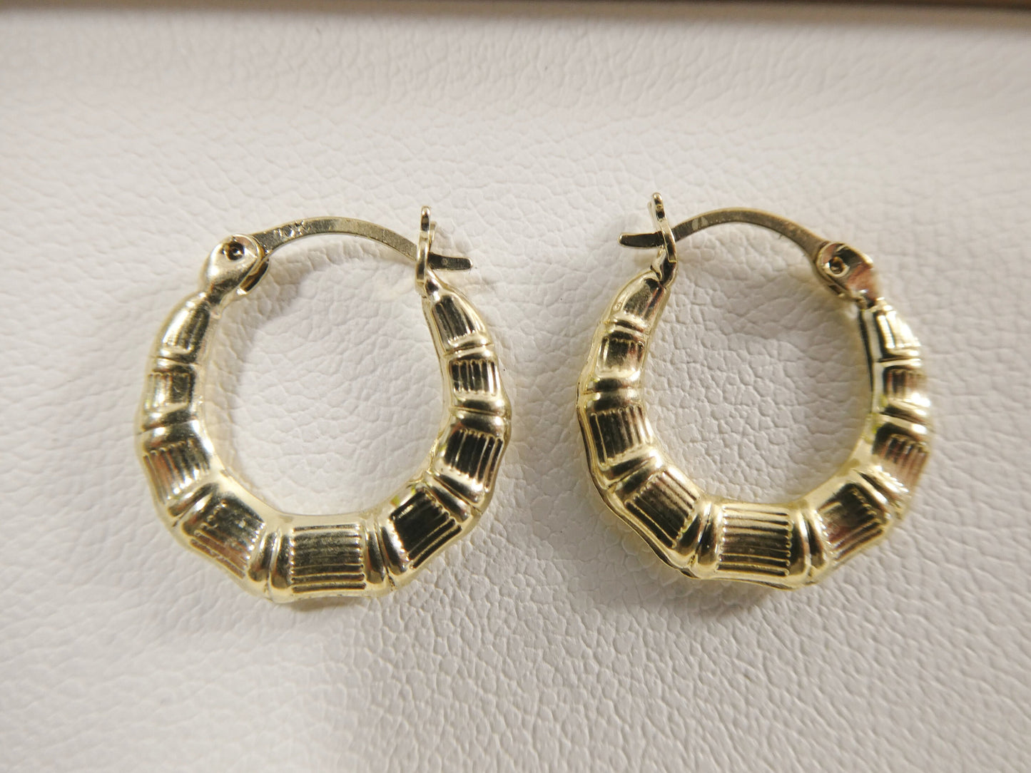 10k real solid yellow gold 14MM bamboo baby hoop earrings