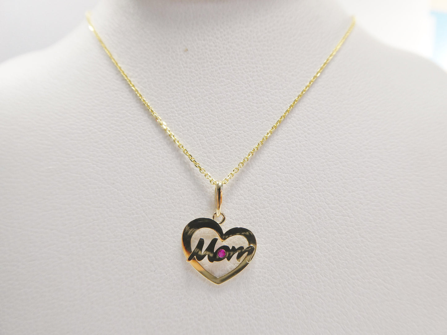 14k real solid yellow gold mom heart pendent and cable necklace