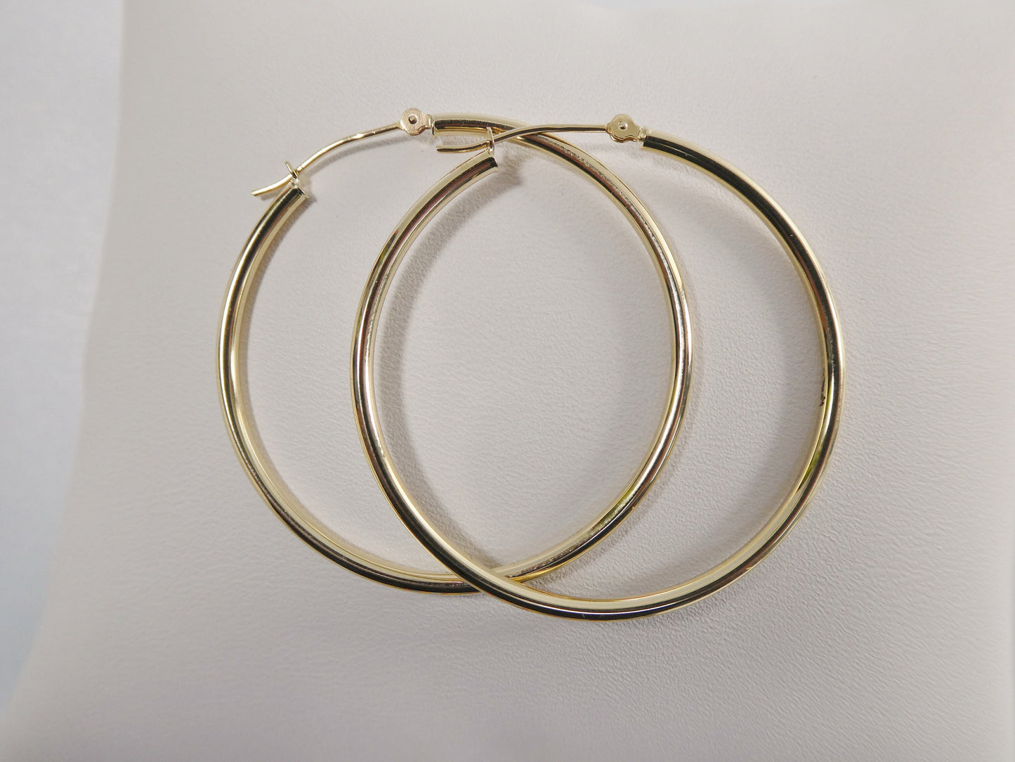 14K real solid yellow gold 2mm / 40mm round hoop earring snap closure high polish finish