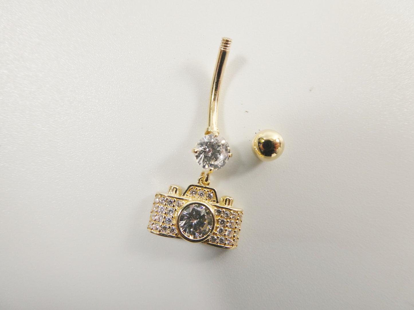 14k real solid yellow gold camera dangling belly button ring piercing