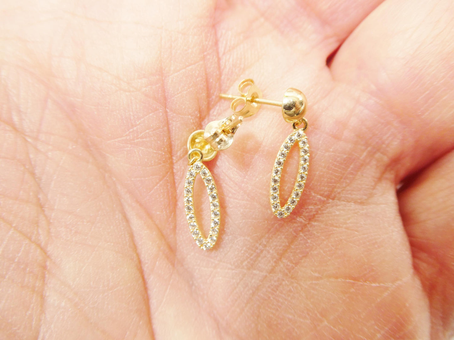 real 10k solid yellow gold oval drop push post earring