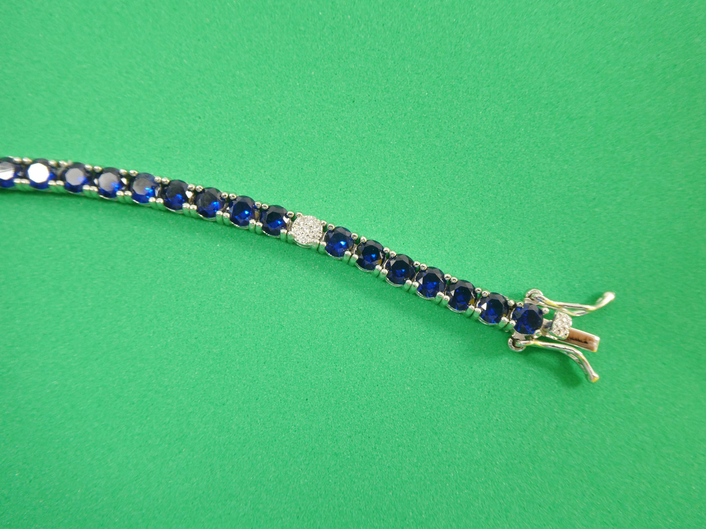 Real 925 sterling silver sapphire spinel tennis bracelet box lock clasp
