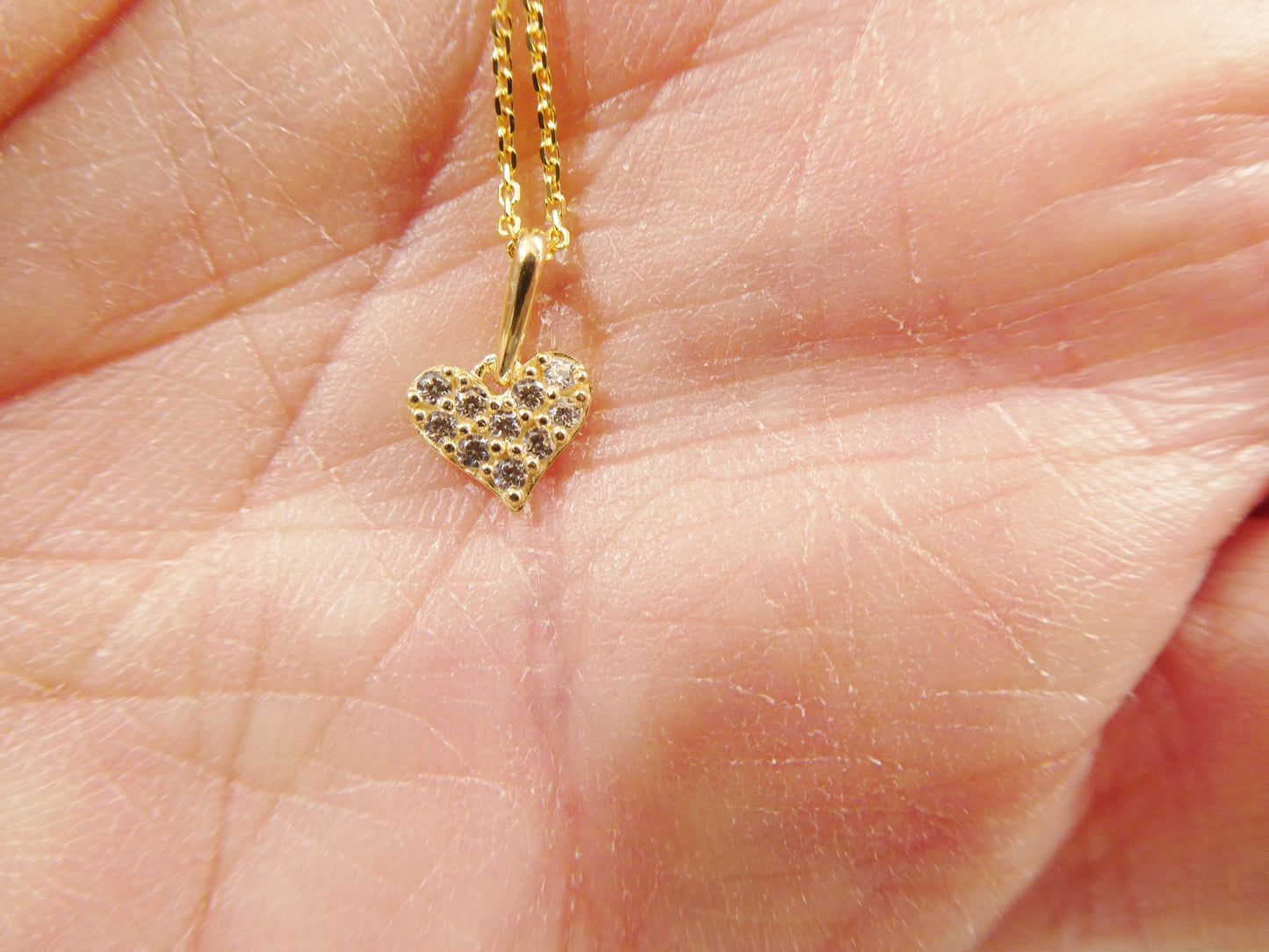 14k real solid yellow gold small heart pendent and cable necklace