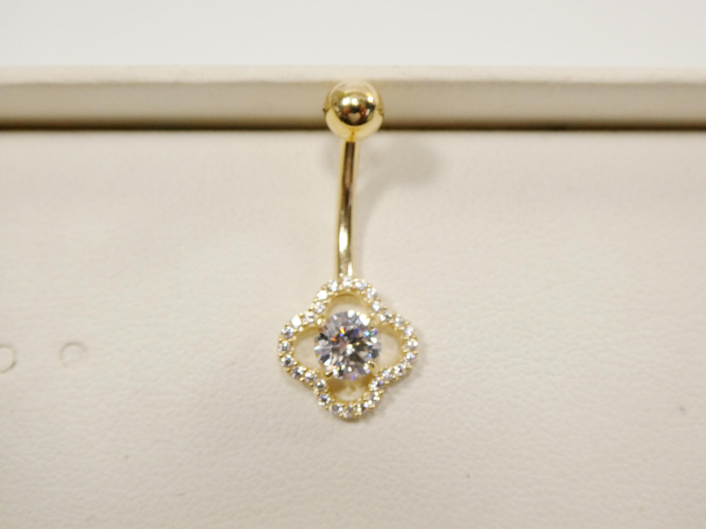 14k real solid yellow gold flower shaped belly button ring piercing