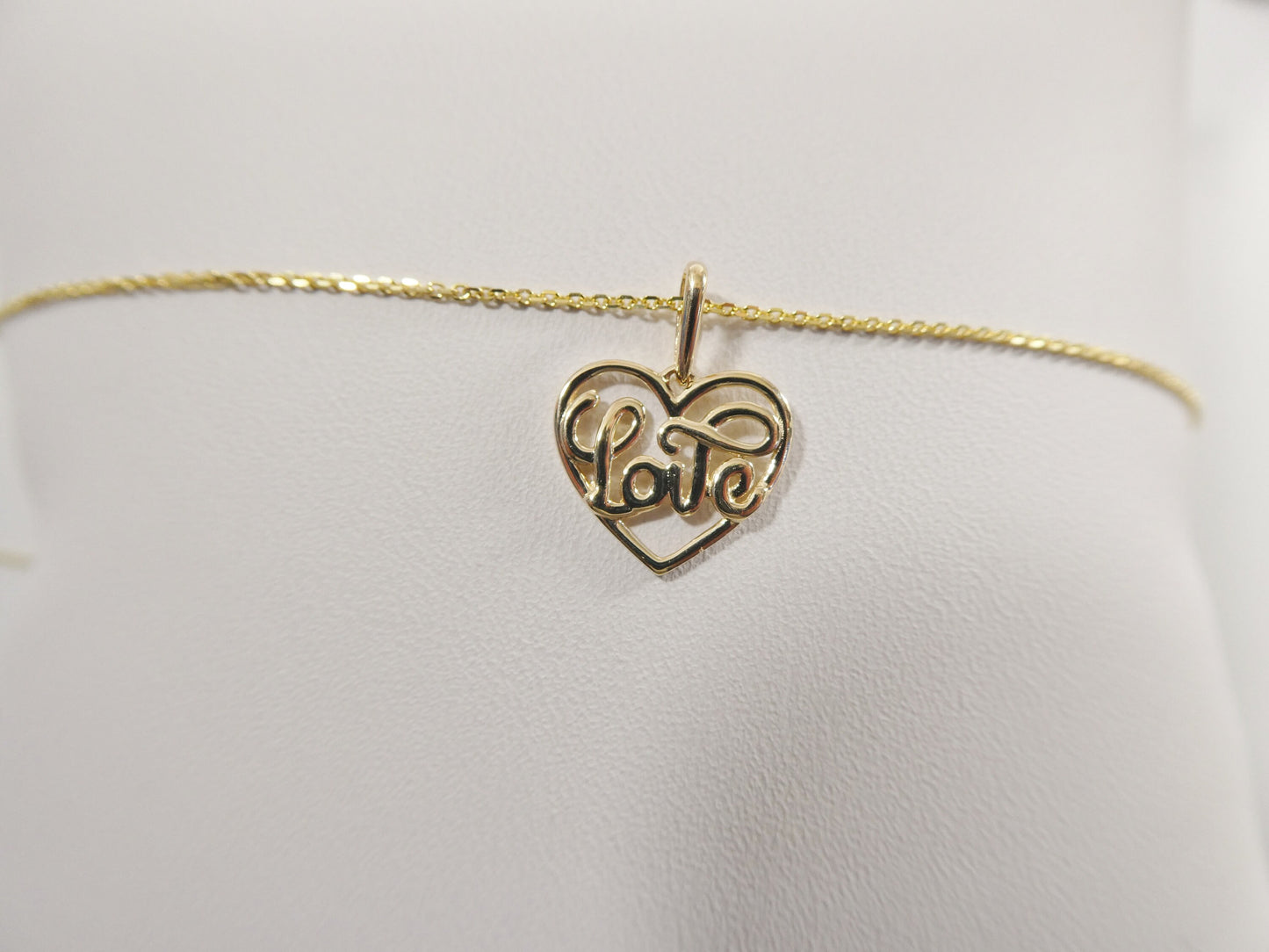 14k real solid yellow gold love heart pendent and cable necklace