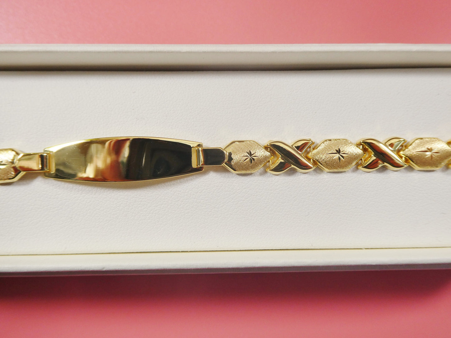 real 925 sterling silver stampato XOXO ID bracelet 14k yellow gold finish