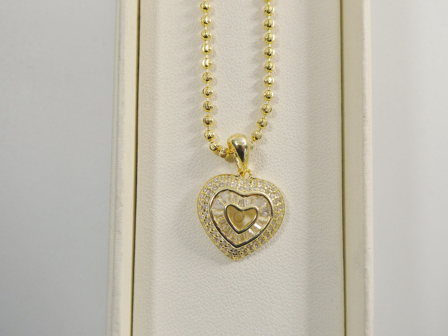real 925 sterling silver 14k yellow / silver color moon cut chain and baguette setting heart