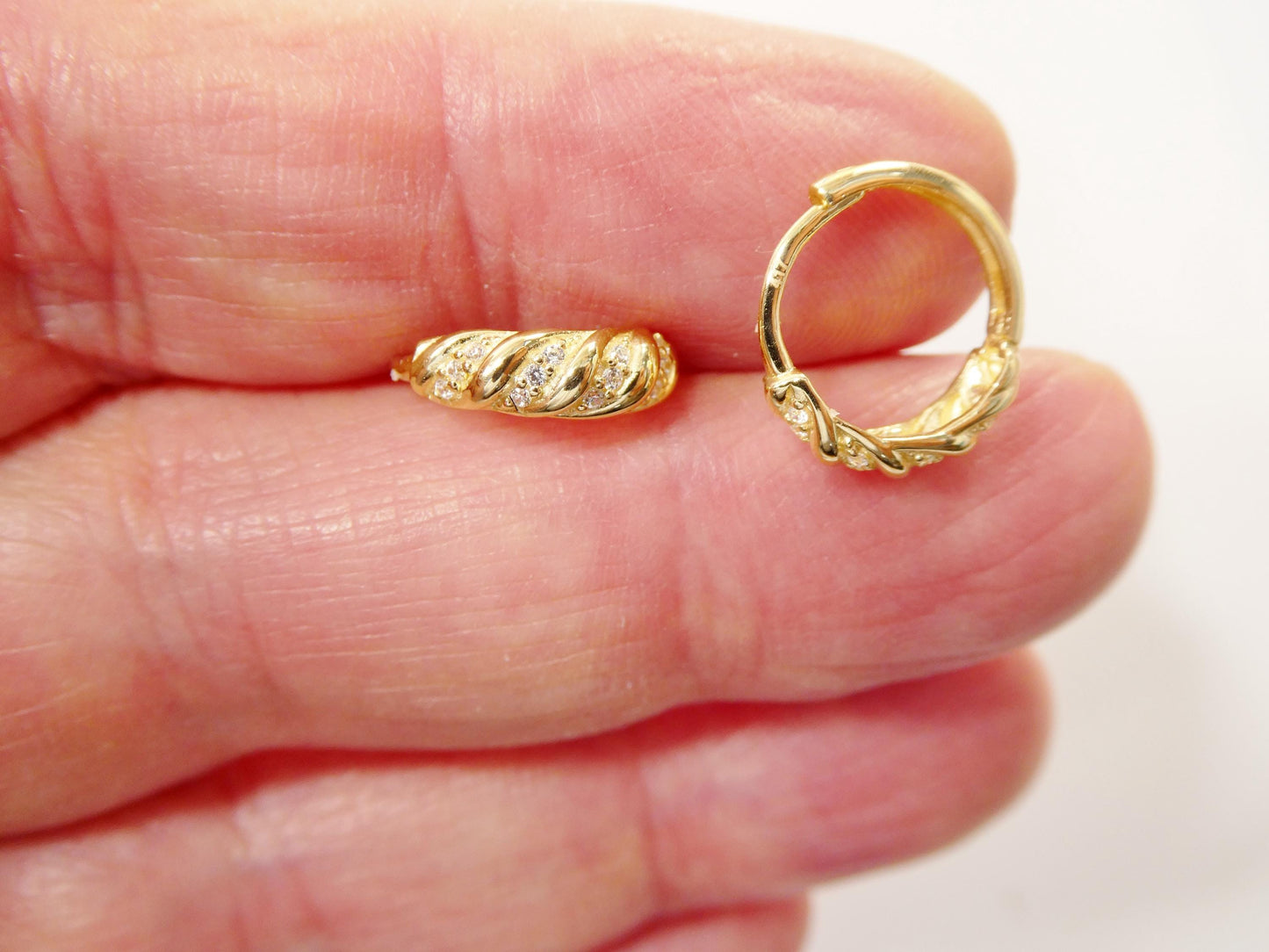real 10k solid yellow gold designer hoop huggie earrings