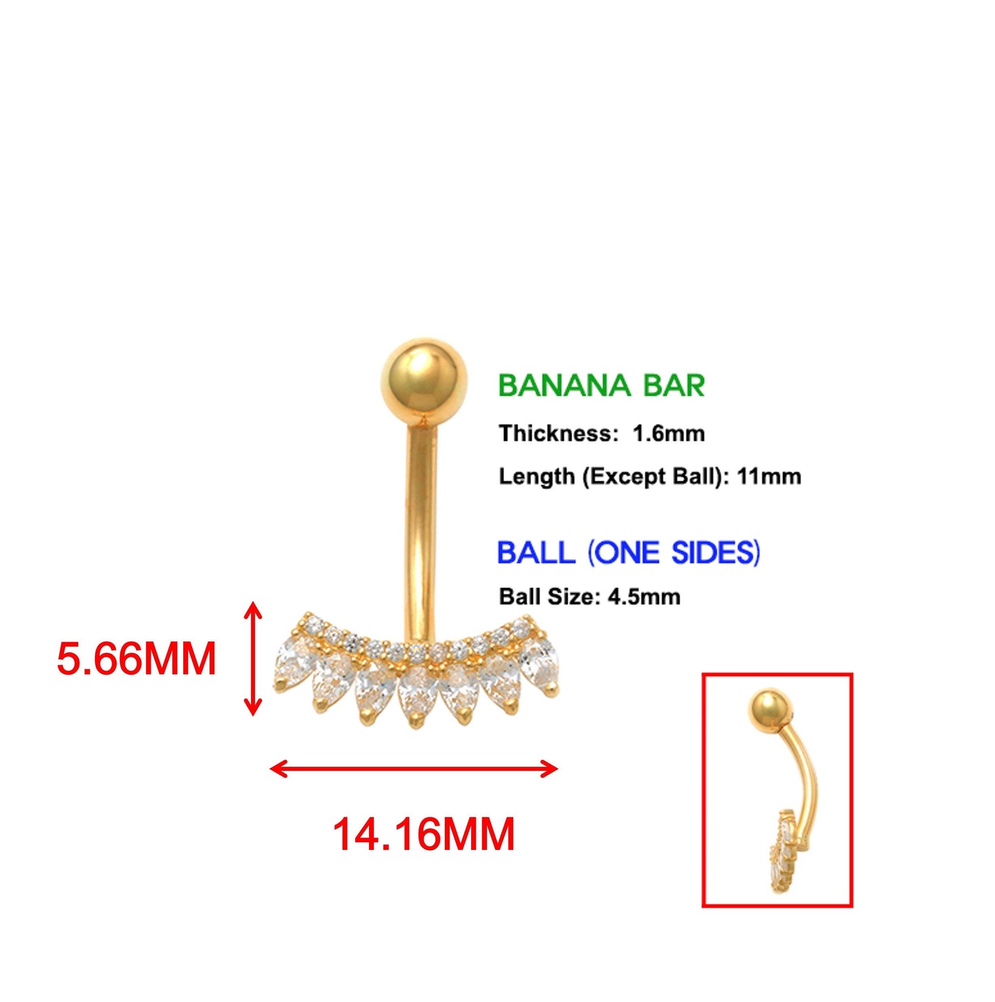 14k real solid yellow gold flower bar belly button ring piercing