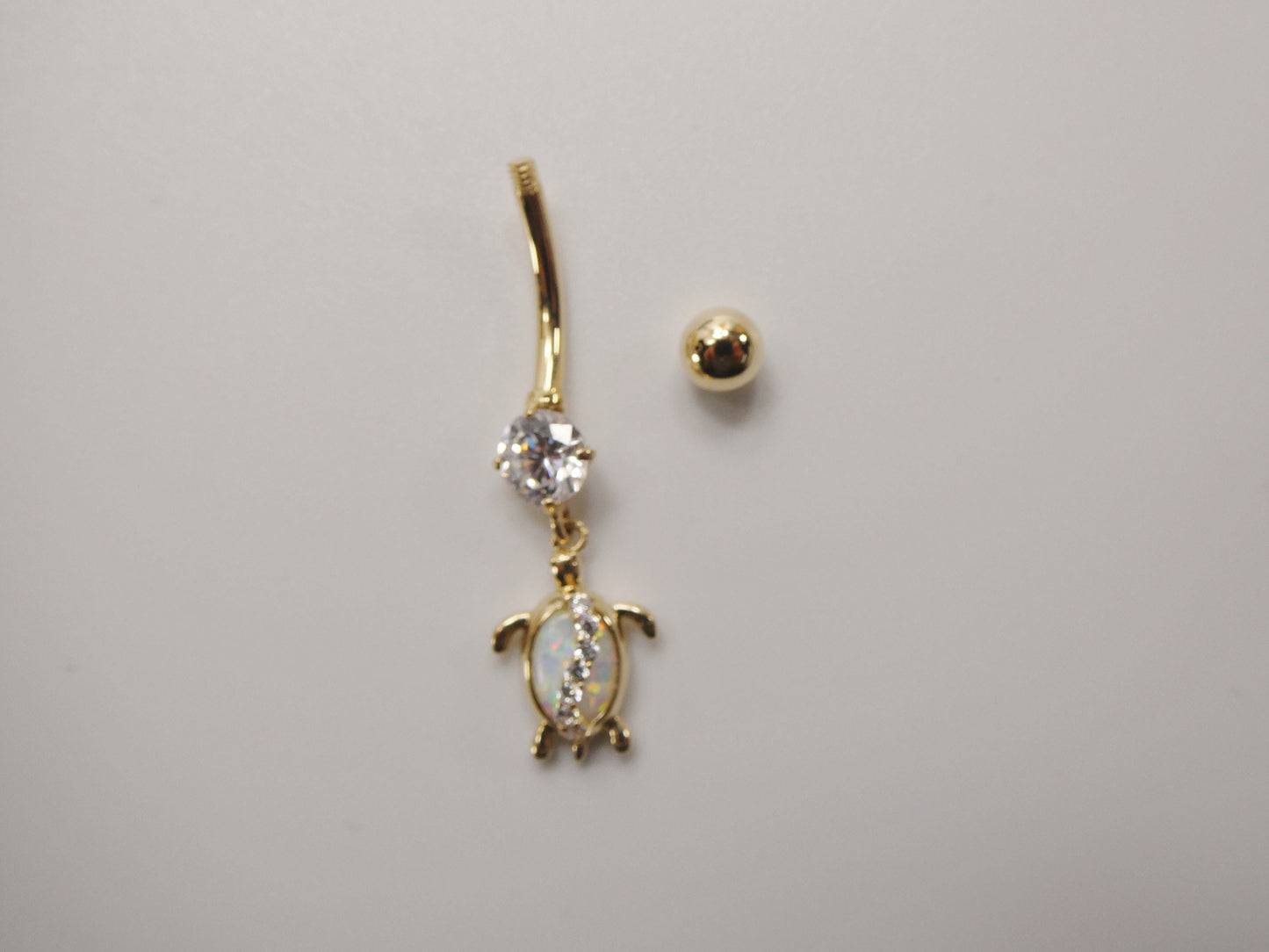 14k real solid yellow gold mother of pearl turtle belly button ring piercing