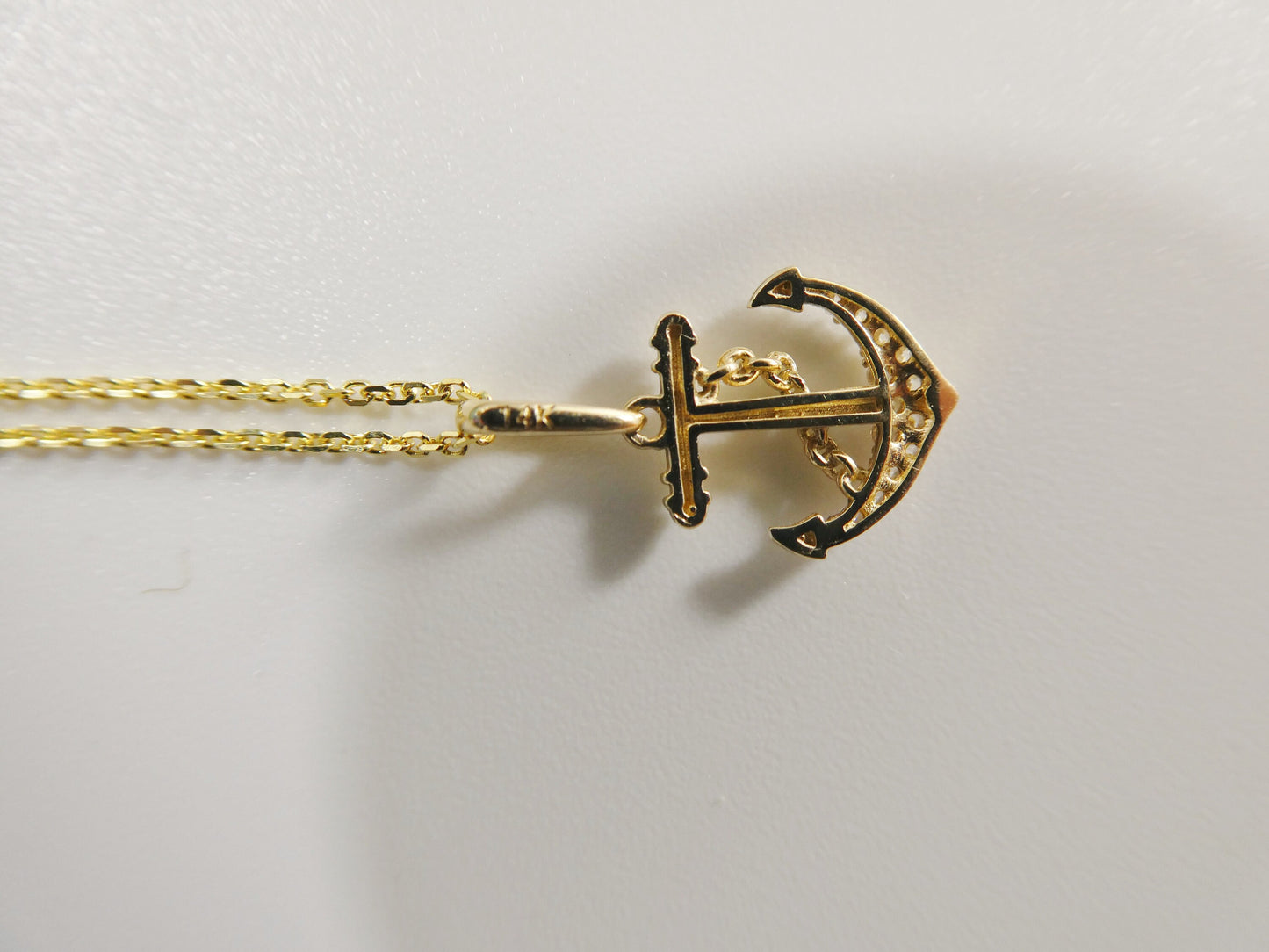 14k real solid yellow gold anchor pendent and cable necklace