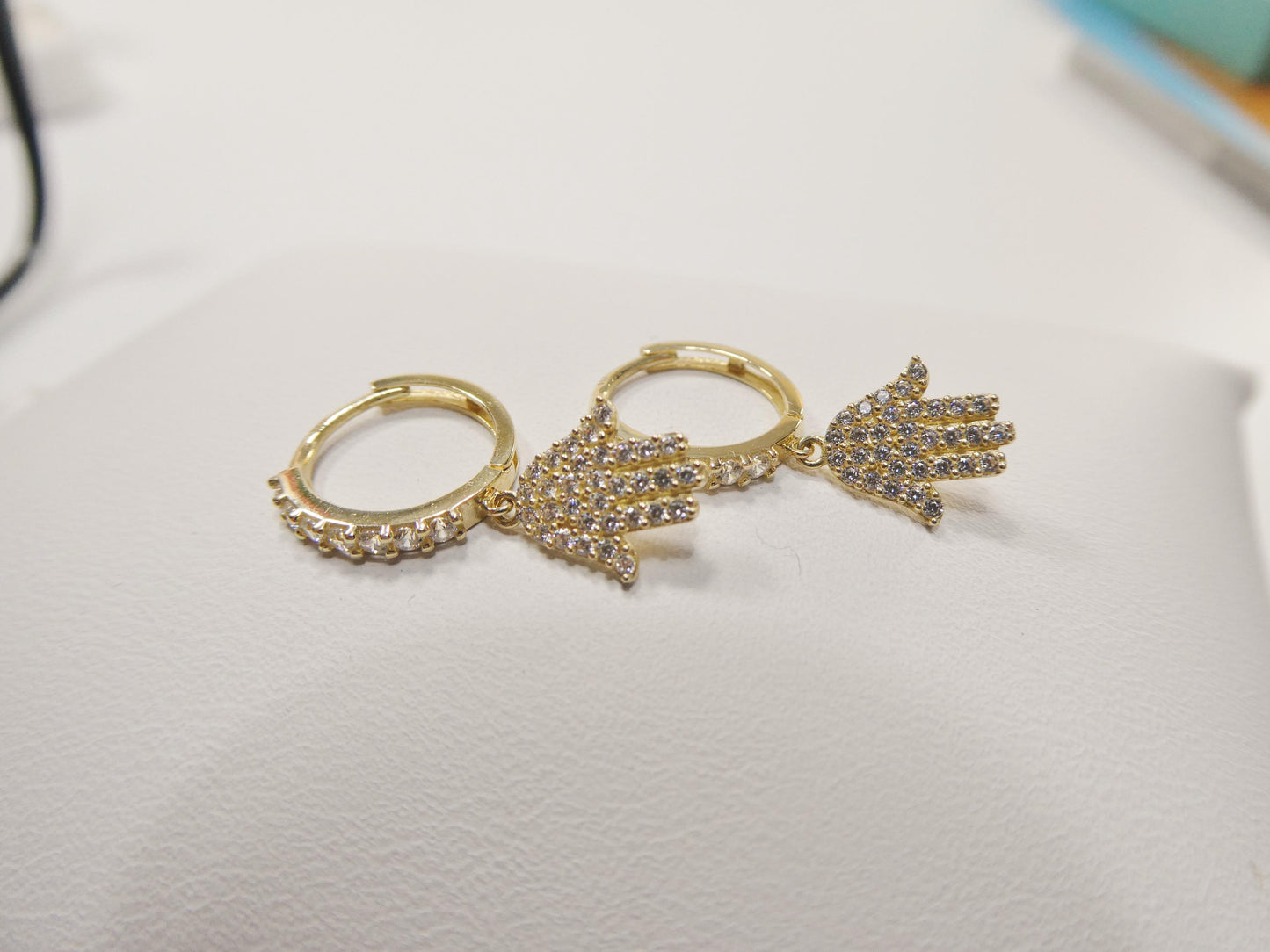 real 10k solid yellow gold hamsa hand hoop huggie earrings