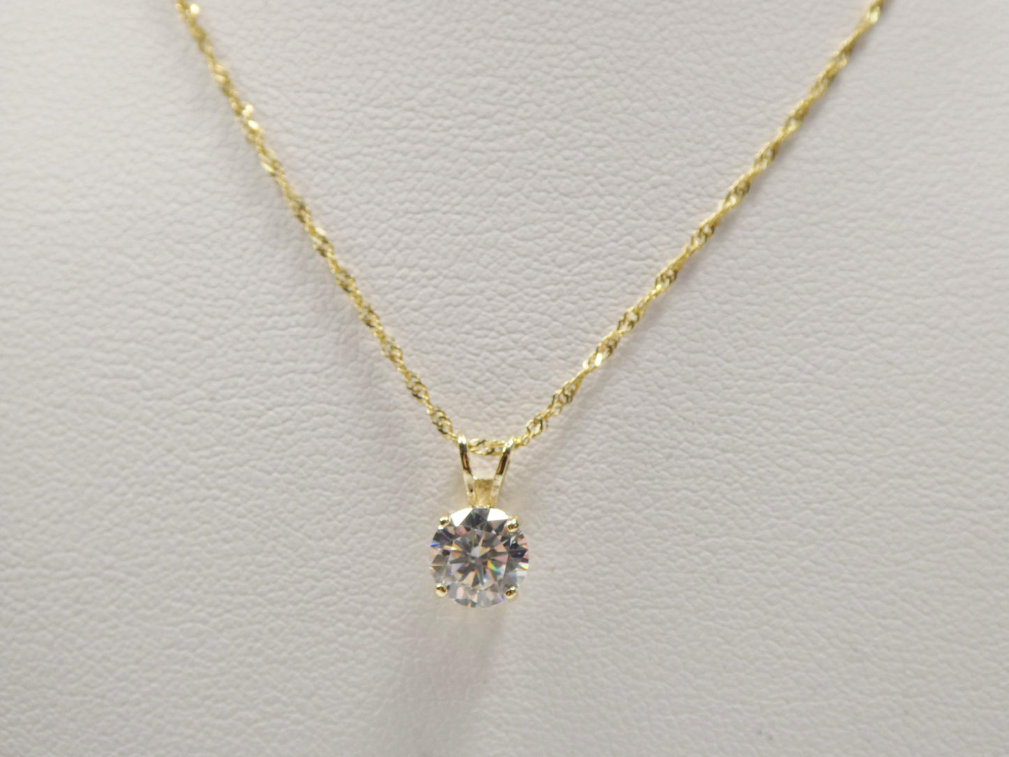 10k real solid yellow gold 16 inch chain and round stone solitaire pendent set