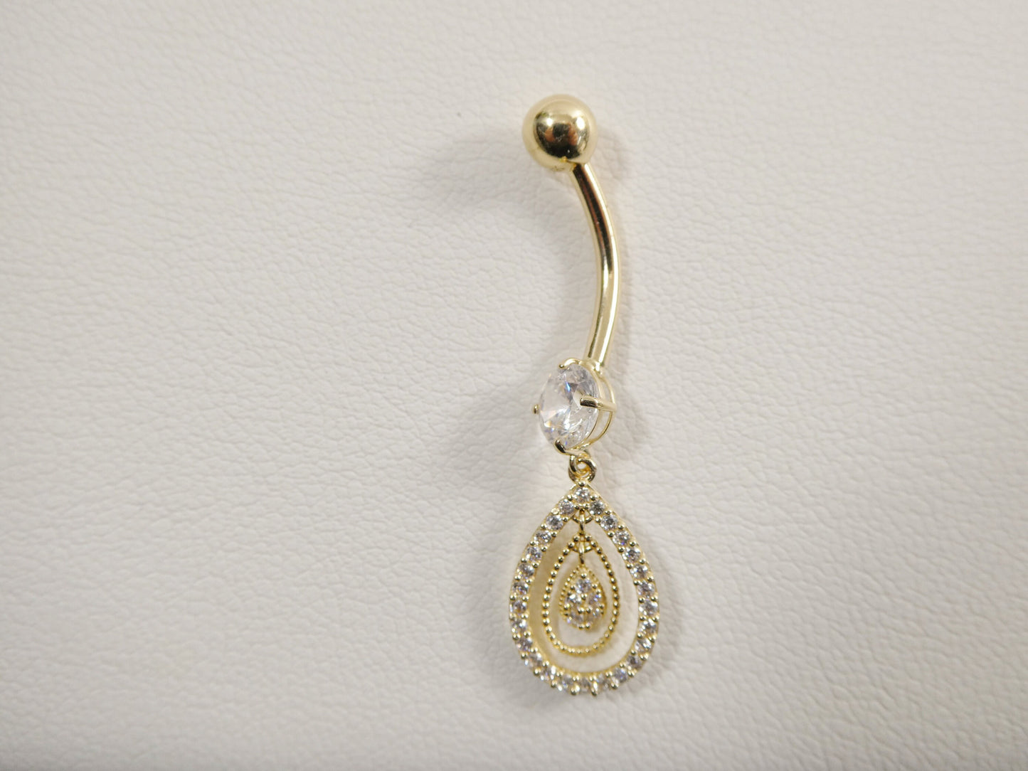 14k real solid yellow gold oval dangling belly button ring piercing