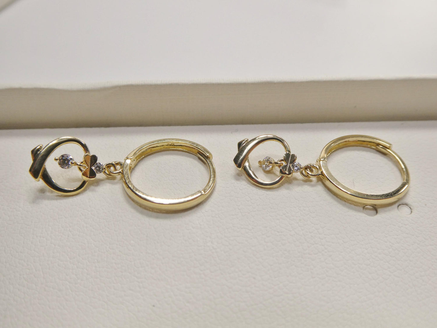 real 10k solid yellow gold designer heart dangling hoop huggie earrings