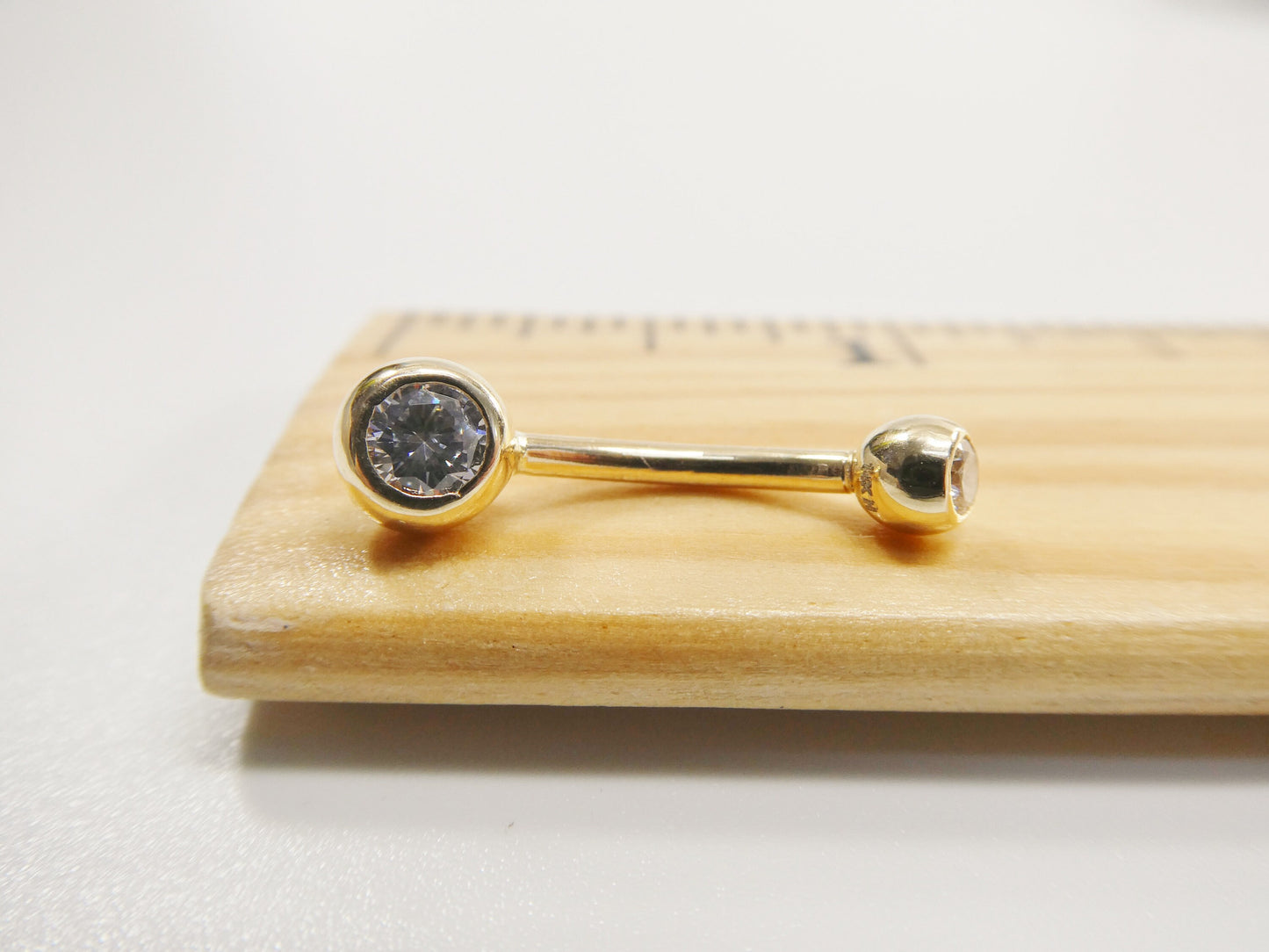 14k real solid yellow gold 5mm stone bezel setting belly button ring piercing