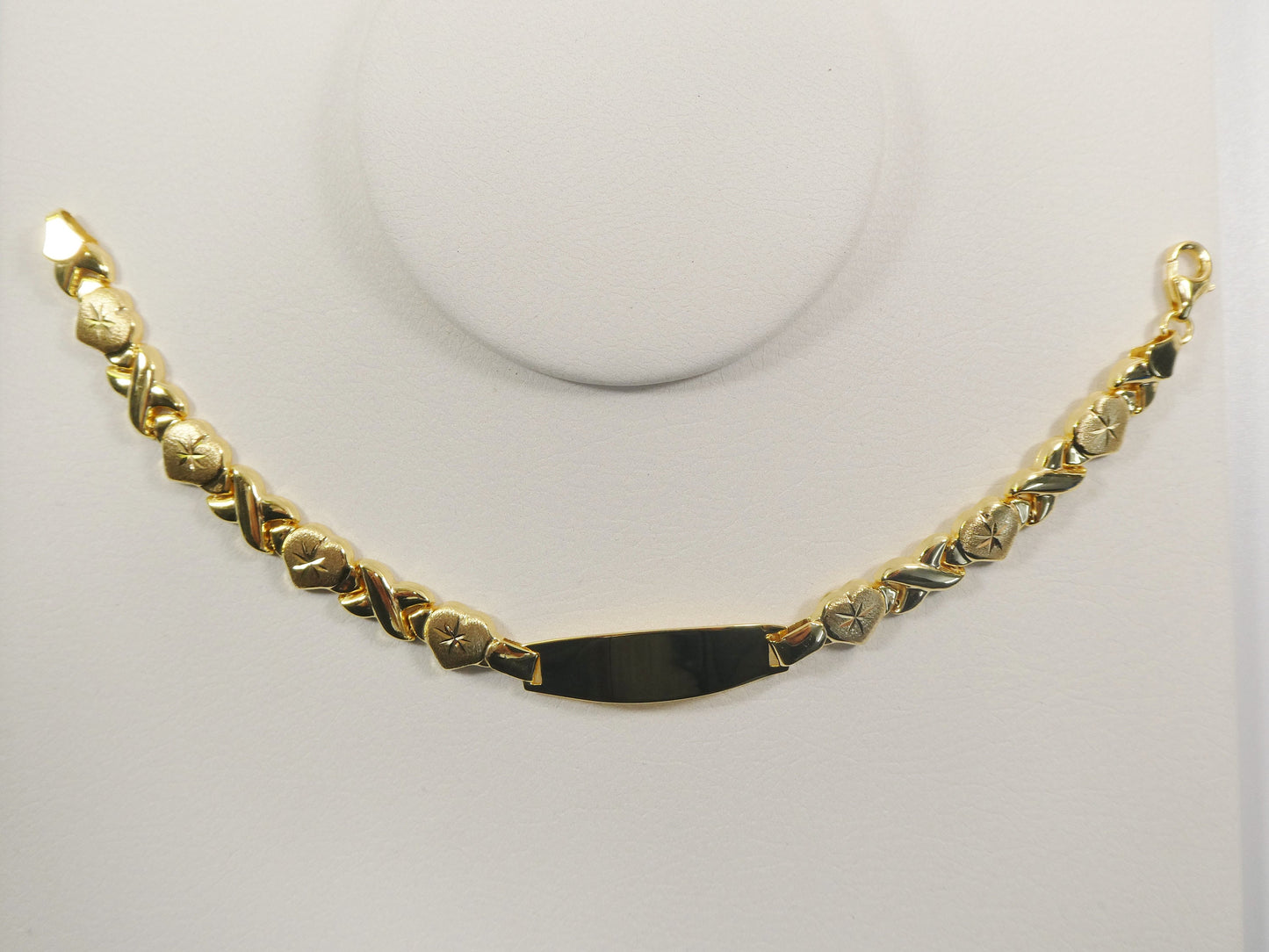 real 925 sterling silver stampato x heart ID bracelet 14k yellow gold finish