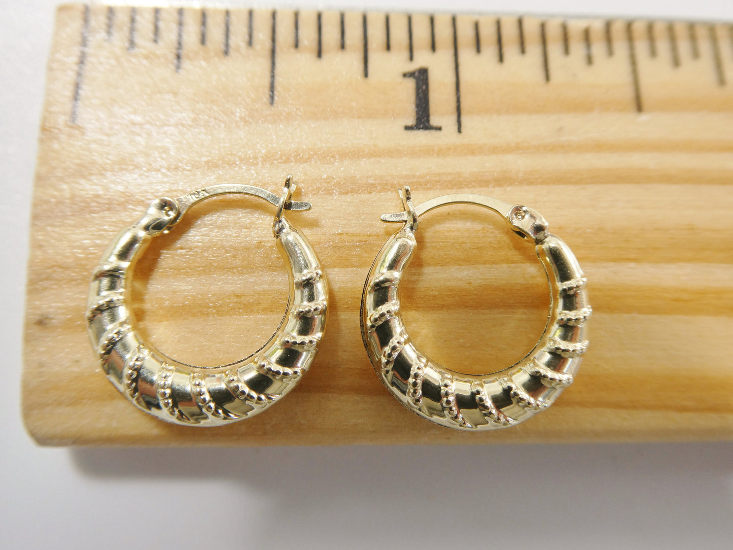 10k real solid yellow gold 14.5MM classic design baby hoop earrings