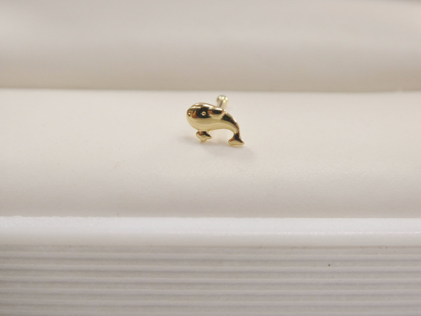 14k real solid yellow gold fish stud nose ring