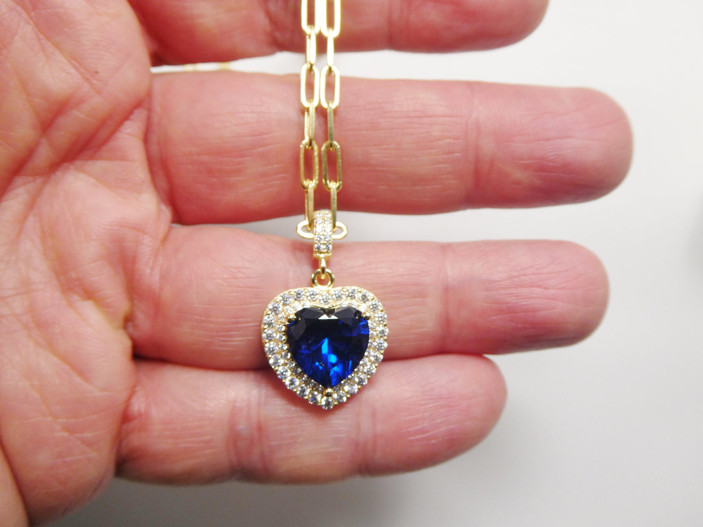 real 925 sterling silver heart blue color stone 14k yellow gold color finish